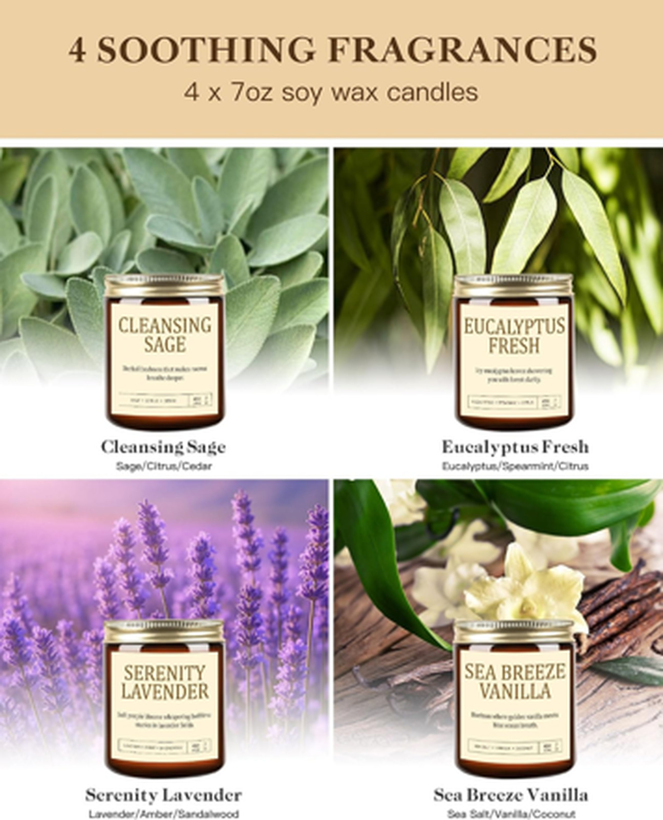 Scented Candles Gift Set, Long Lasting 4 Pack Aromatherapy Candles for Home