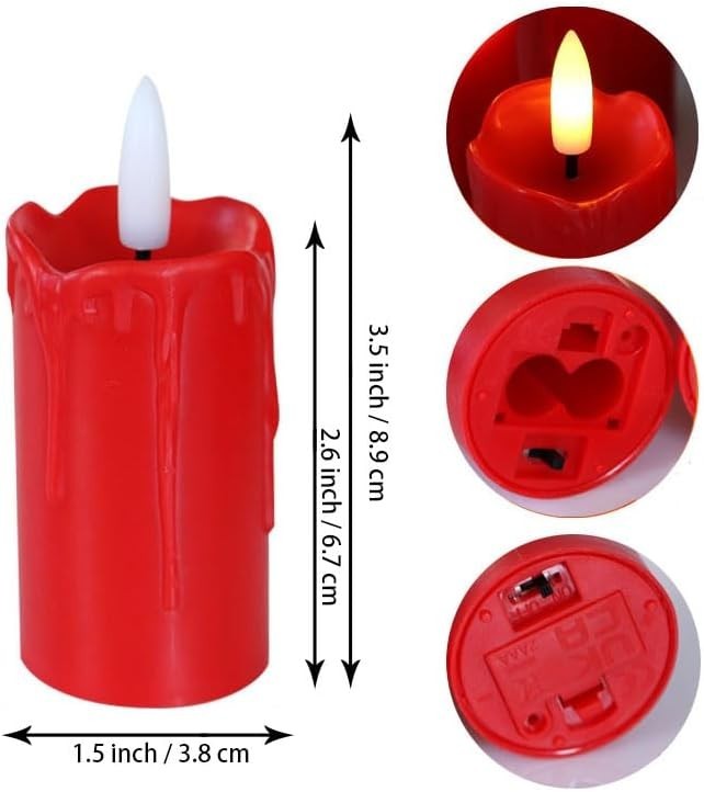 3.5”x1.5” Flameless LED Red Votive Candles with Timer Drips 6-Pack | Battery …