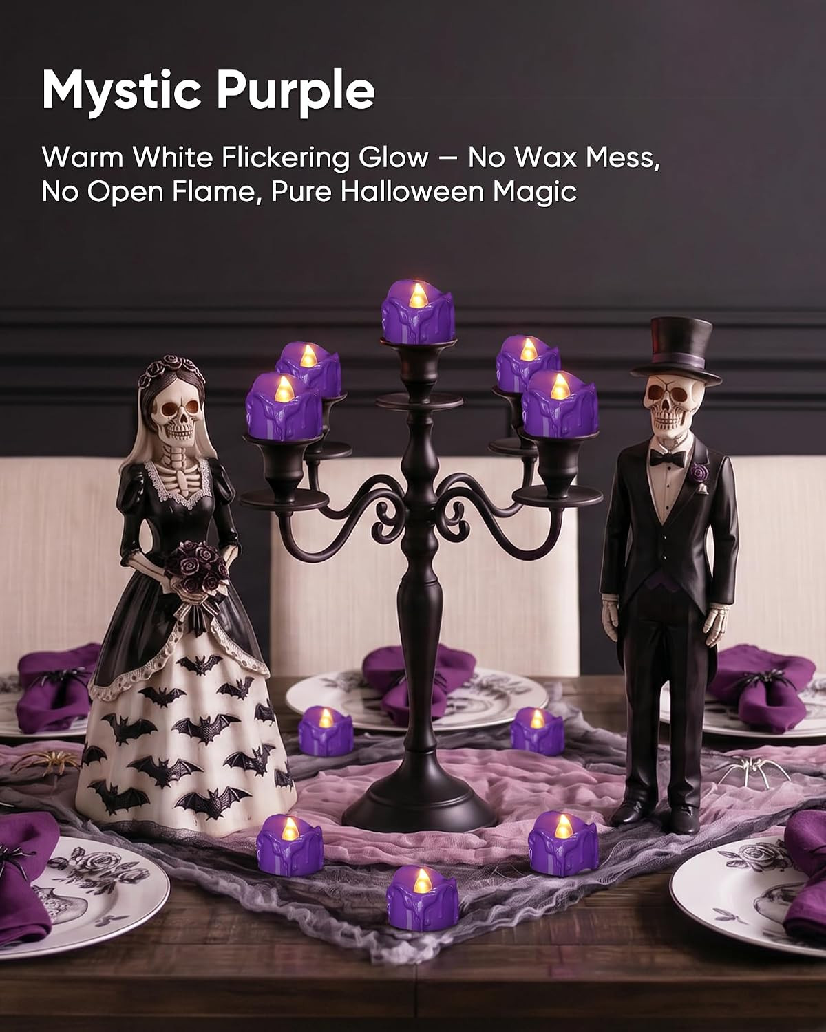 24 Pack Purple Dripping Flameless LED Tea Lights, 1.58″ X 1.2″ Battery