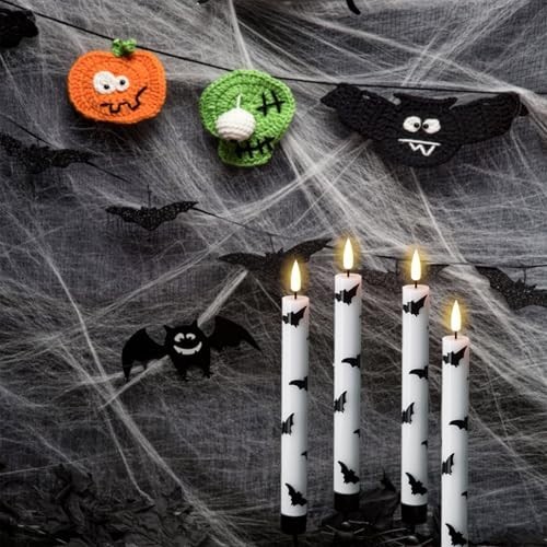 Halloween Flameless Taper Candles 4 Pack LED Battery Operated with Remote Timer
