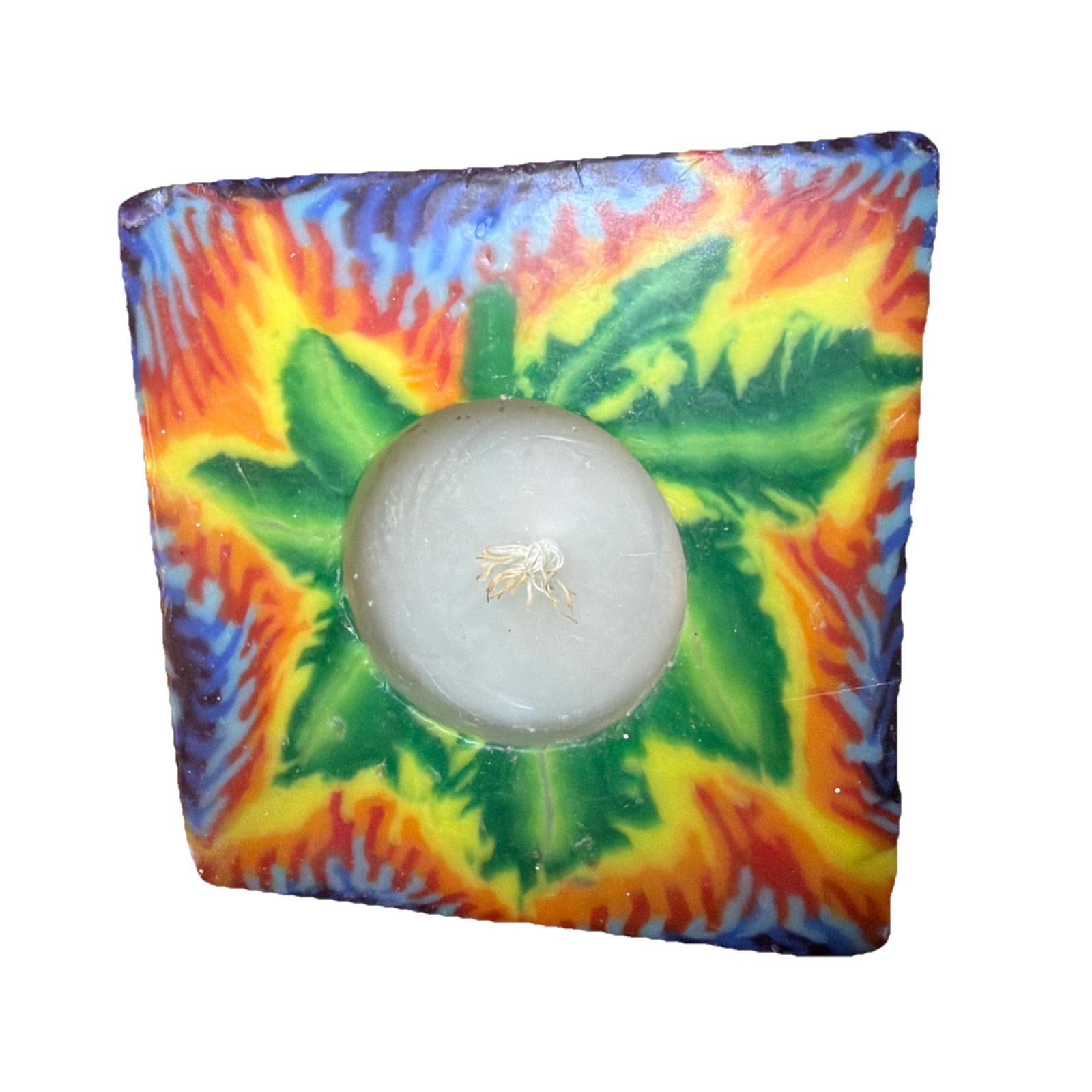 3” Square Rainbow Leaf Candle Boho Nature Y2K