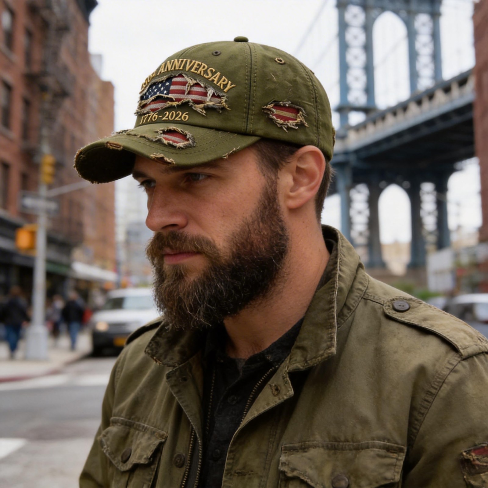 250 Anniversary USA Hat 1776-2026 Flag Vintage Washed Hat Distressed Denim Em…