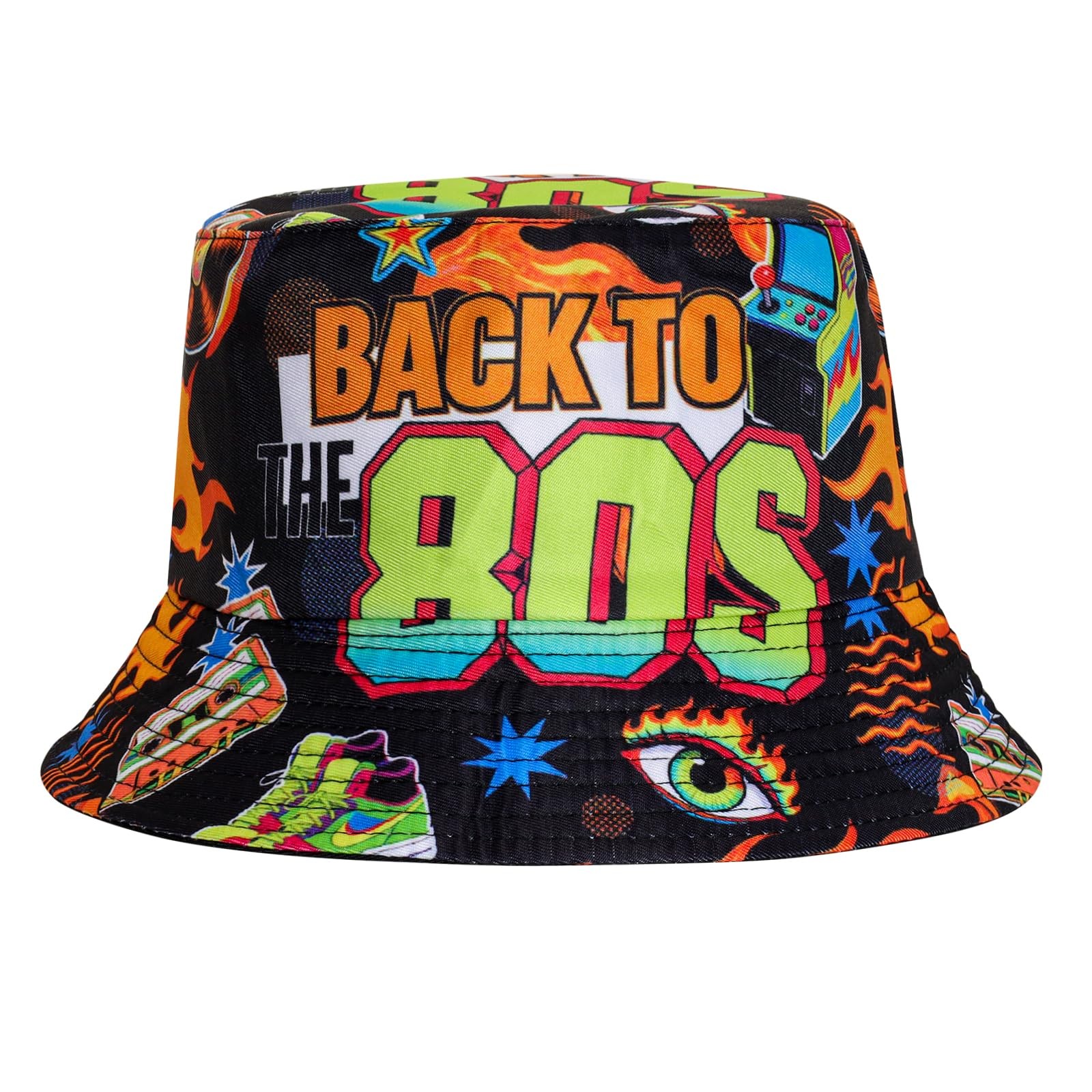 Retro 80s Bucket-Hat Fishing-Hat for Men Women Rave Party Accessories Hat for…