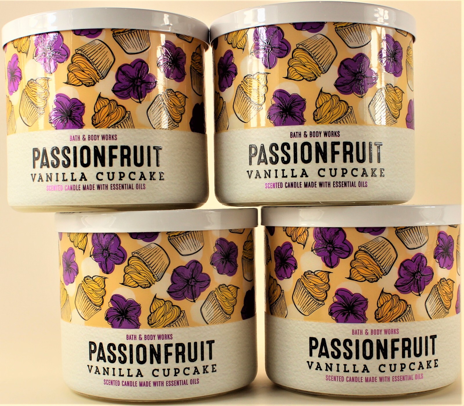 QTY 4 – Bath & Body Works PASSIONFRUIT VANILLA CUPCAKE 3 Wick 14.5Oz Candle