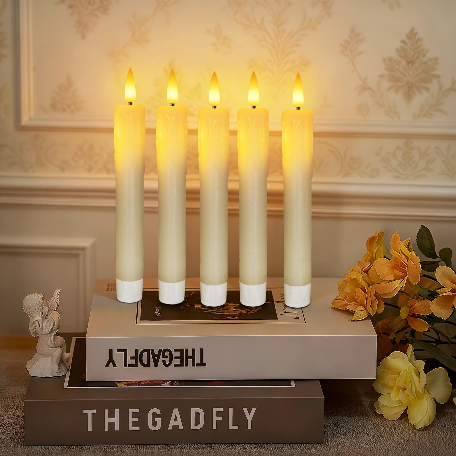 7 Inches Dripless Flameless Taper Candles with Remote Timer Dimmer, Real Wax …