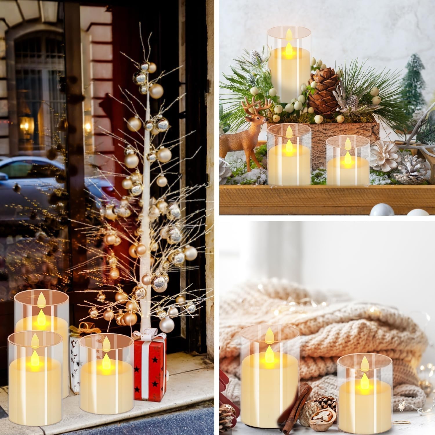 Flameless Candles 4″ 5″ 6″ Acrylic Glass Pillars 3″ Diameter Battery Operated…