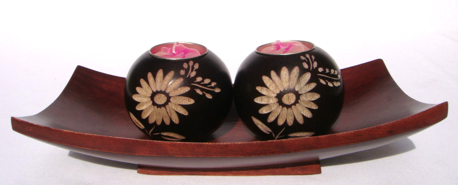 Wooden Candle Holders with Mango Wood plate from Thailand Fair Trade