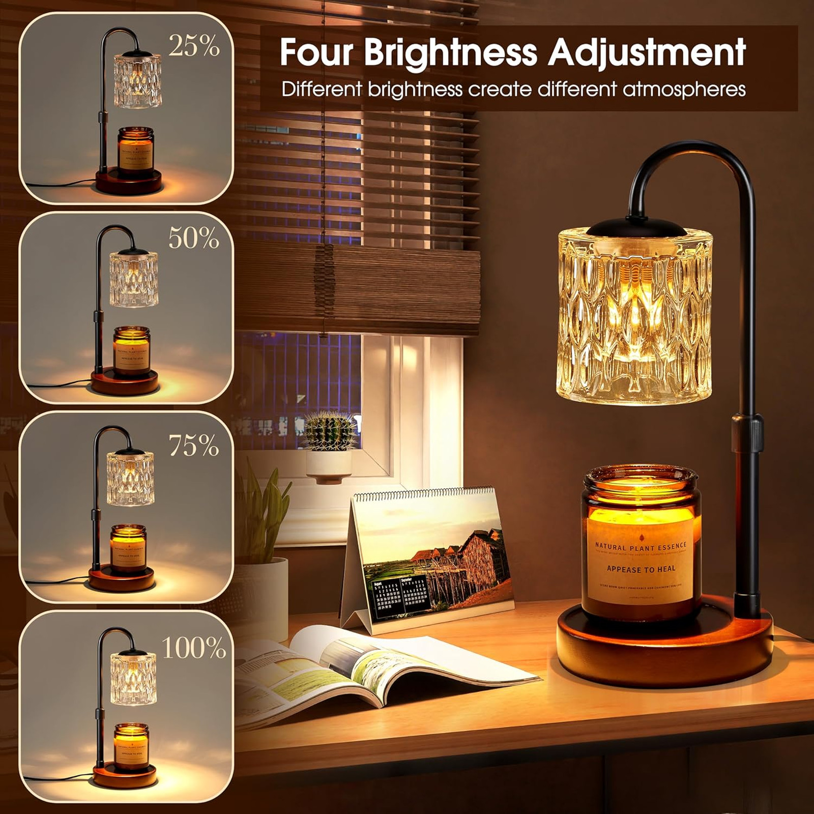 Dimmable Candle Warmer Lamp with Timer, Adjustable Height Electric Wax Warmer