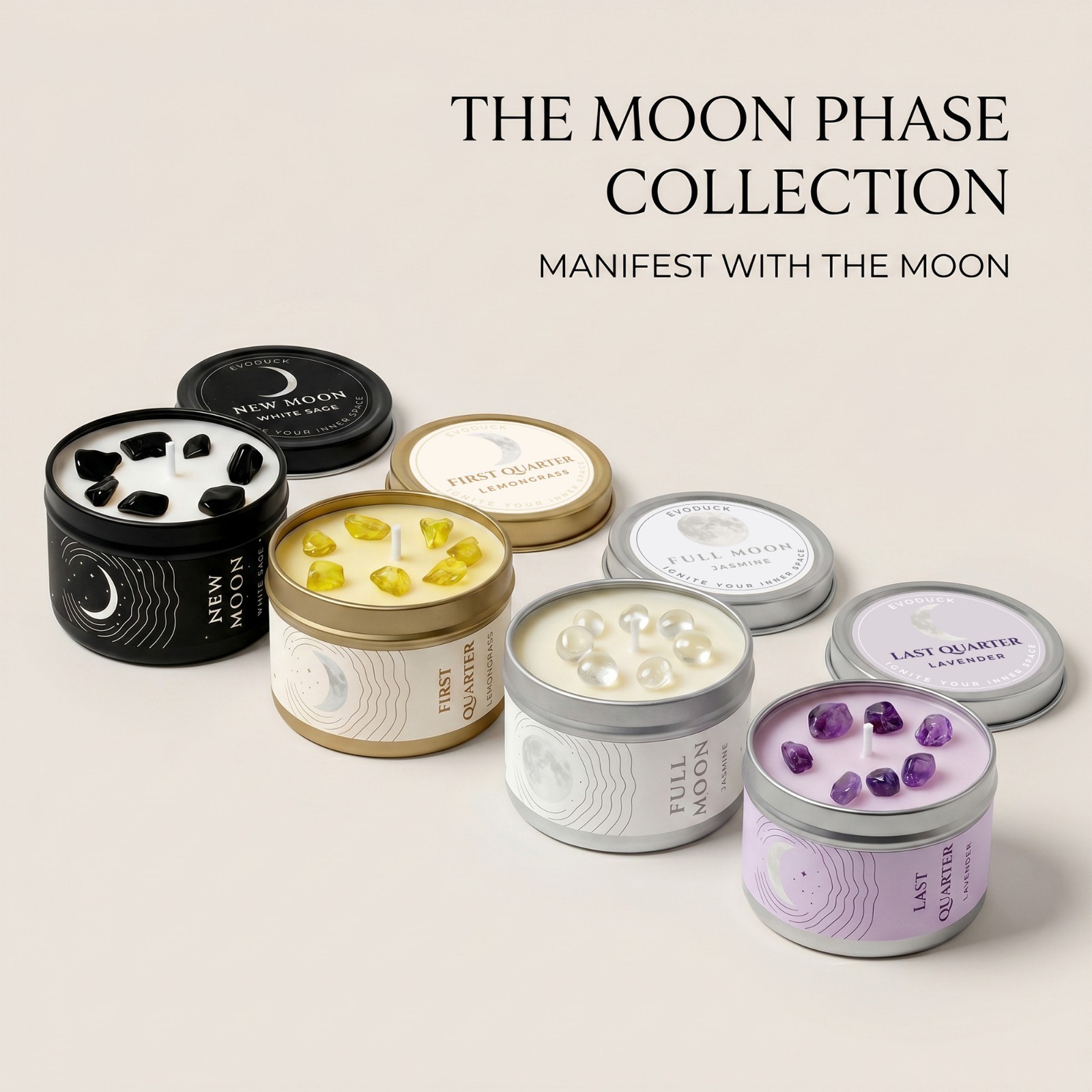 2 Pack New Moon Candle Crystal Soy Manifestation Witchy Celestial Ritual Gift