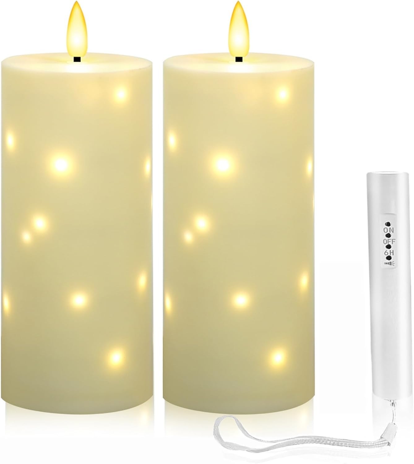 Cordless Outdoor Pillar Candles with Timer and Star String Lights Included