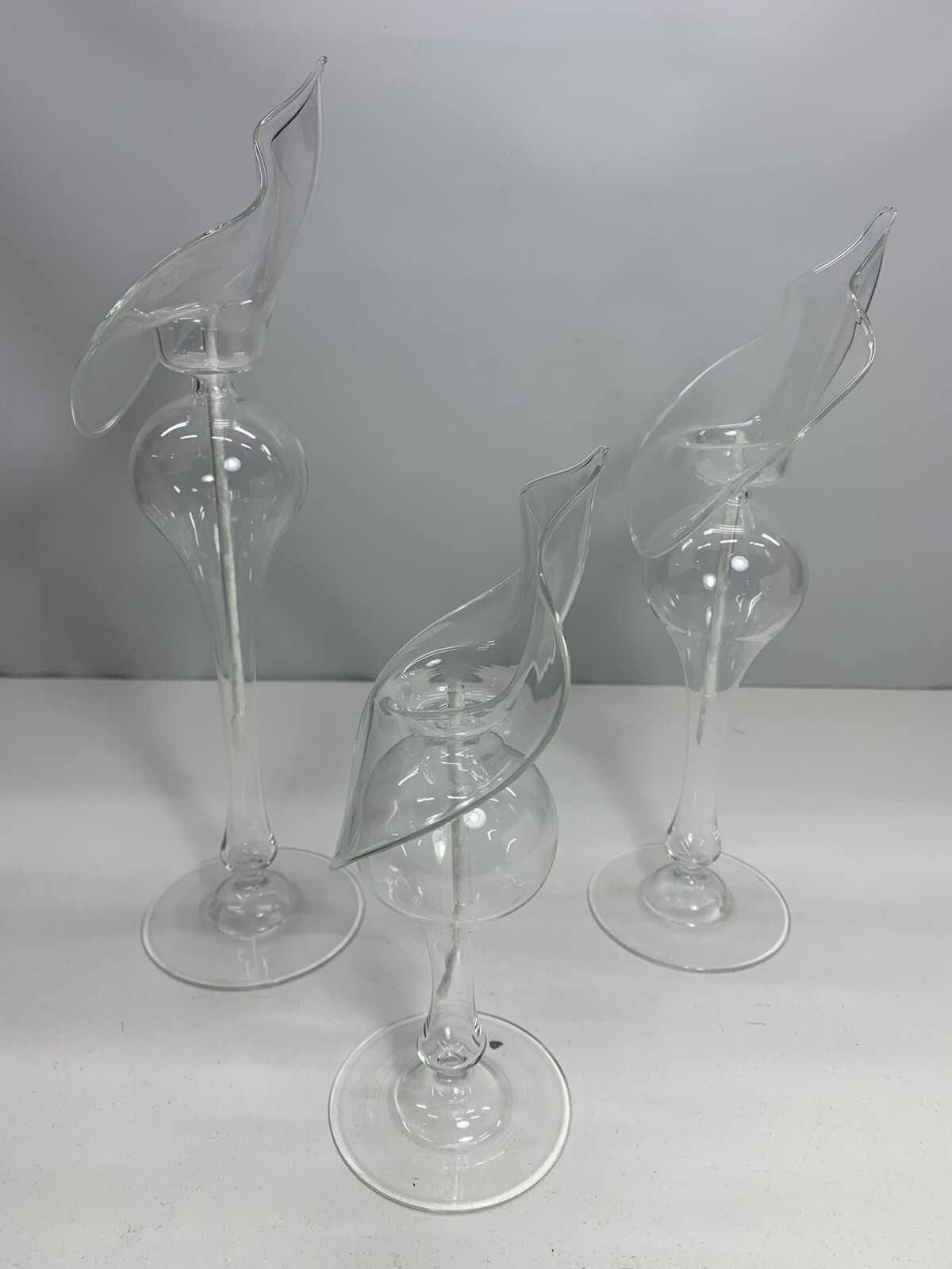 3 Piece Stair Step Glass Calla lily Oil Candles Handblown Glass New Open Box