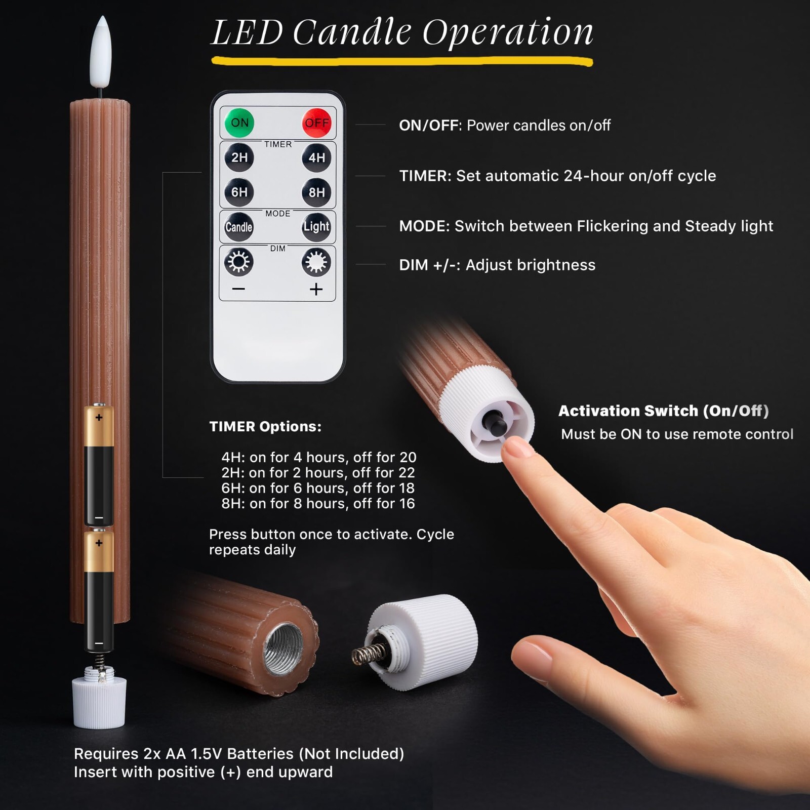 10″ Fluted Ribbed LED Brown Tan Grooved Pillar Candles Remote & 24h Timer Memory