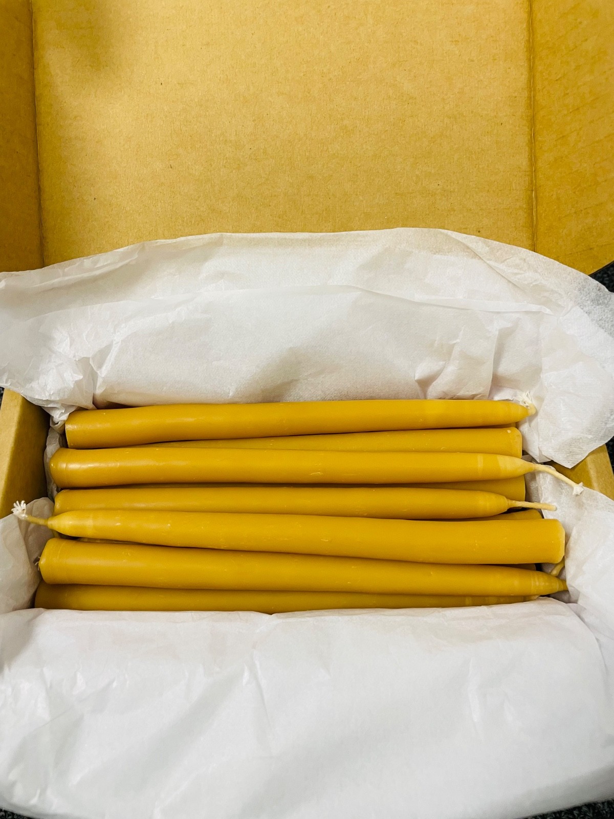 Bulk – Hand-dipped Organic yellow beeswax tapered candles – 1/2 inch diameter