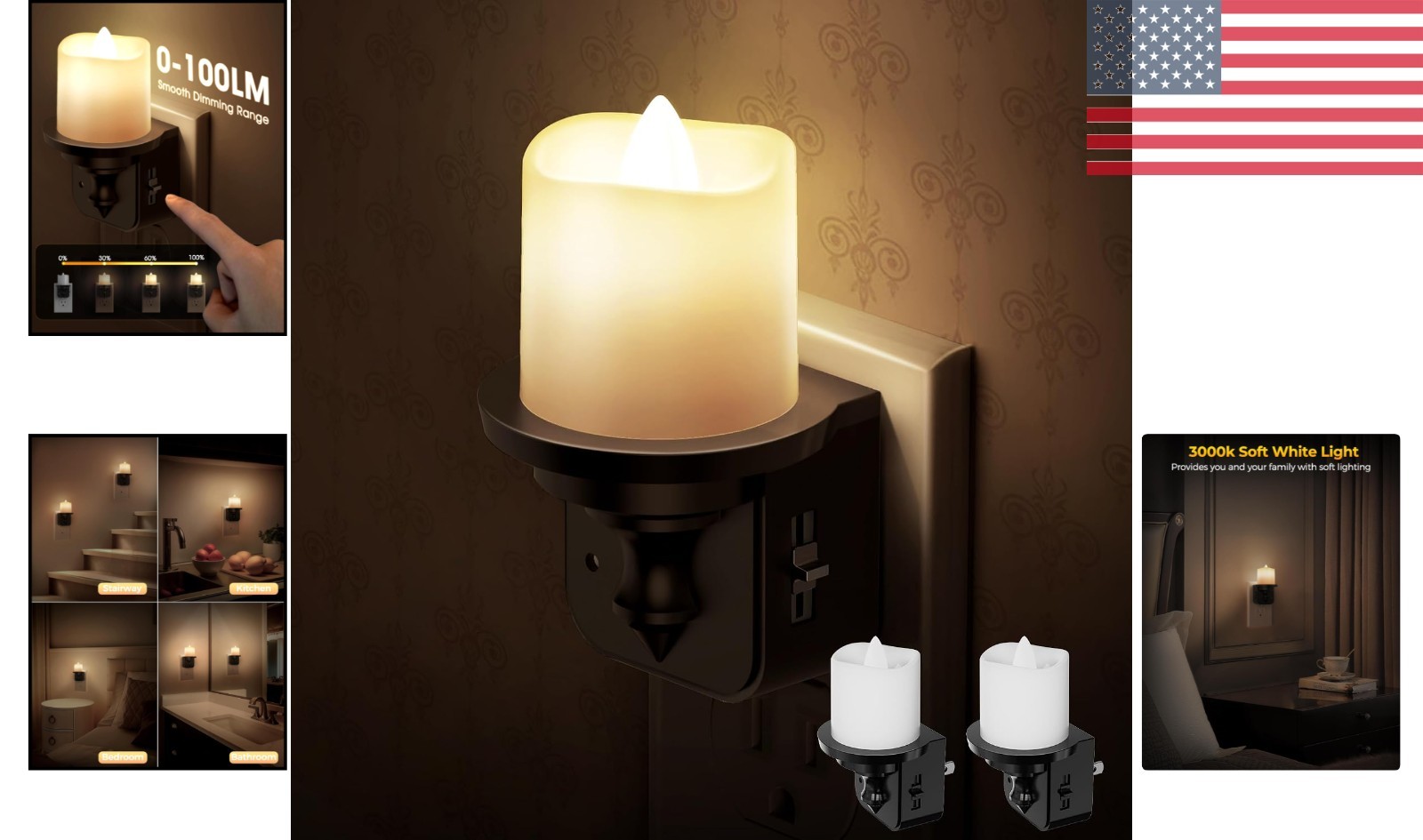 Soft White Dimmable Night Light 2 Pack – Touch Control & Energy Efficient Design