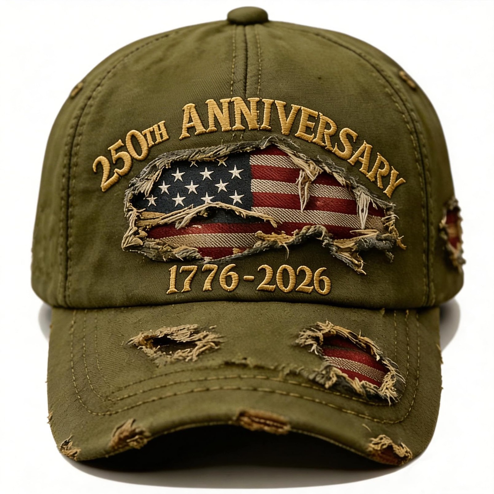 250 Anniversary USA Hat 1776-2026 Flag Vintage Washed Hat Distressed Denim Em…