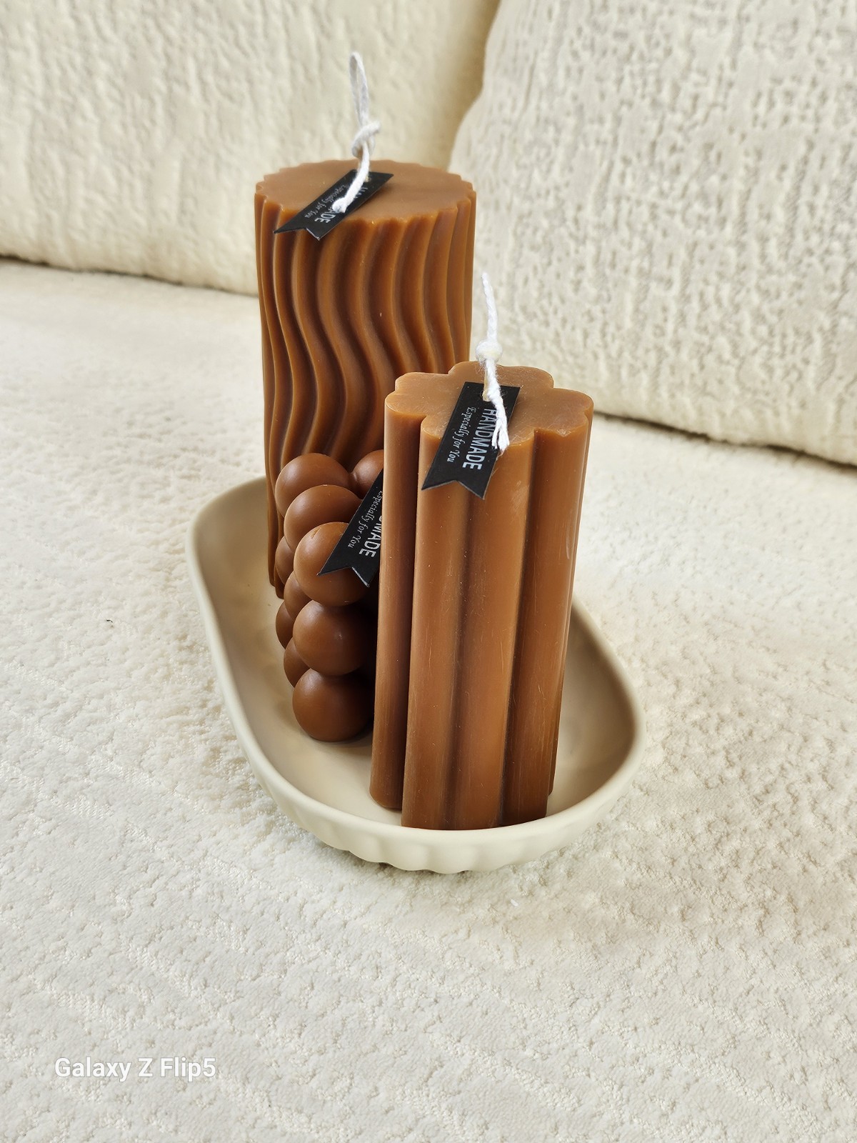 Handmade Modern Brown Decorative Unscented Wax Candle Set of 3, Medium