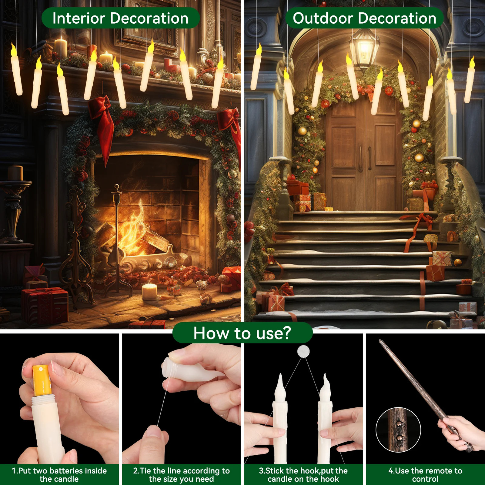 Halloween LED Floating Candles with Magic Wand Remote Battery Operated Potter Fl