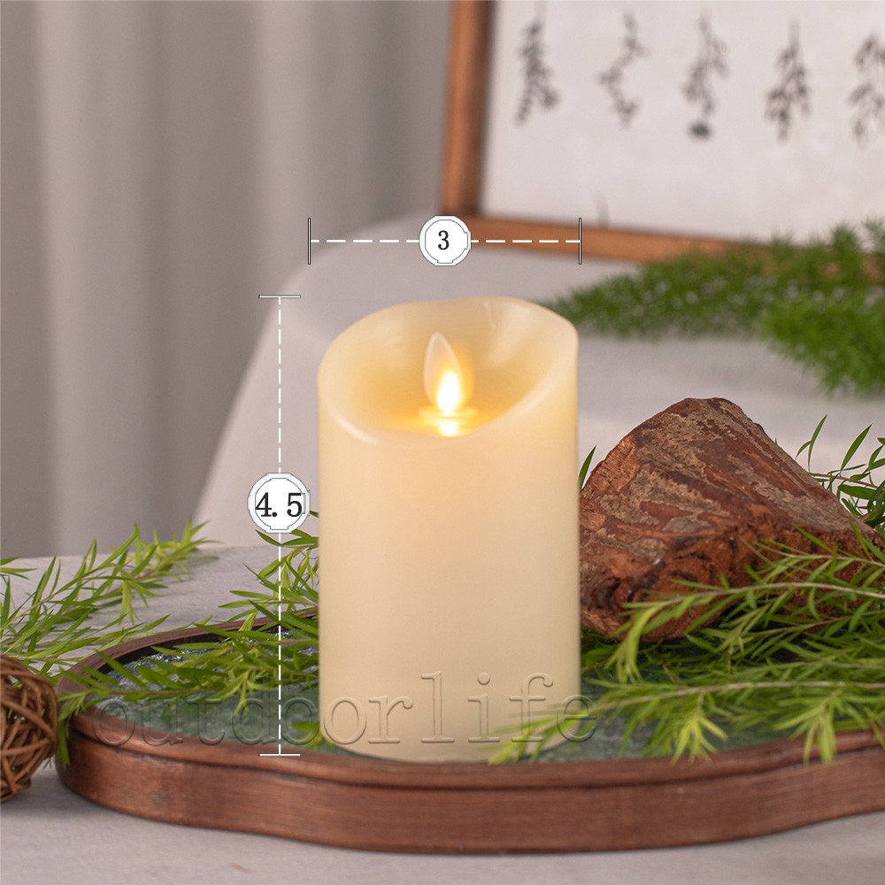 Luminara Flameless Pillar Wax Moving Flame Candles w/ Remote Timer Ivory 3X4.5″