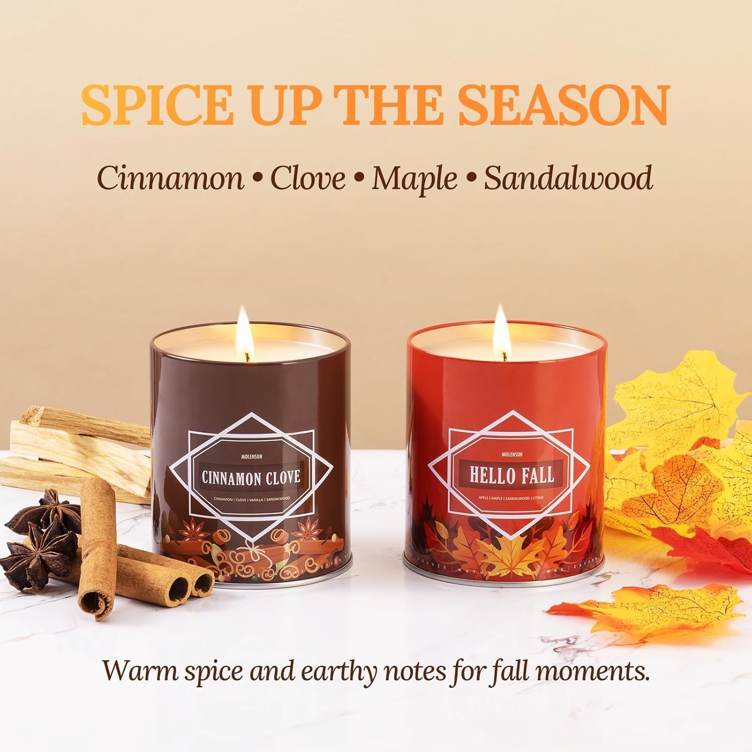 Fall Candles – 36oz (4×9oz) Soy Candles Gift Set with Autumn Scents: Pumpkin Spi