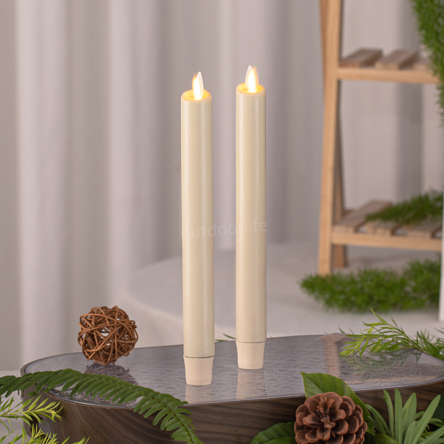 Luminara Flameless LED Wax Taper Candles with Moving Flame Remote Ivory 9.5″ 2pc