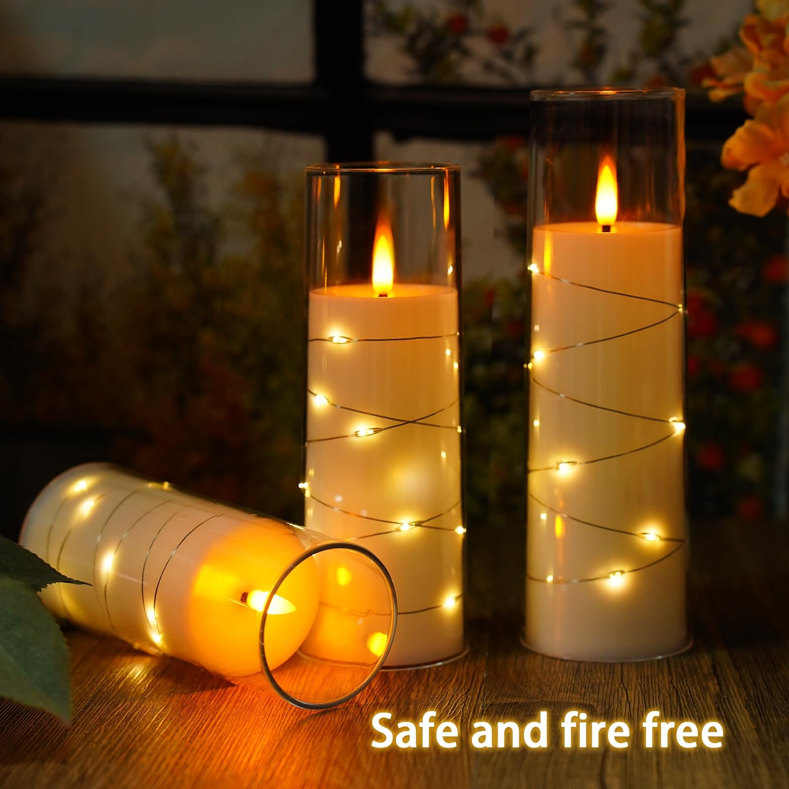 Nimiko Flickering Flameless LED Candles, 9 Pcs with Embedded Star String, Acr…