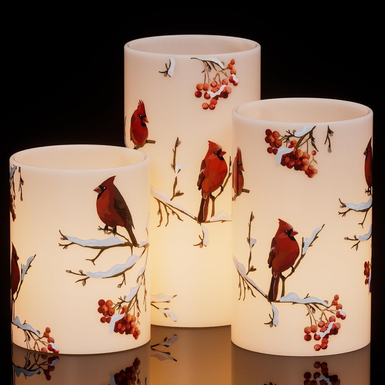 GenSwin Red Bird Glass Flameless Candles with Remote Timers, Battery Operated