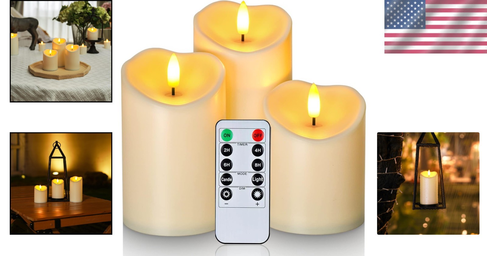Outdoor Waterproof Flameless Candles Set of 3 with Remote Control – Dark Ivory