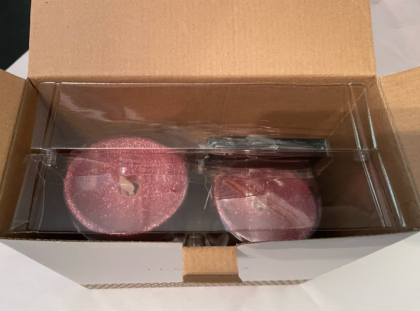 Luminara Flameless 5″ & 7″ Pink Glitter 2 pack Candle Set Timers and one remote