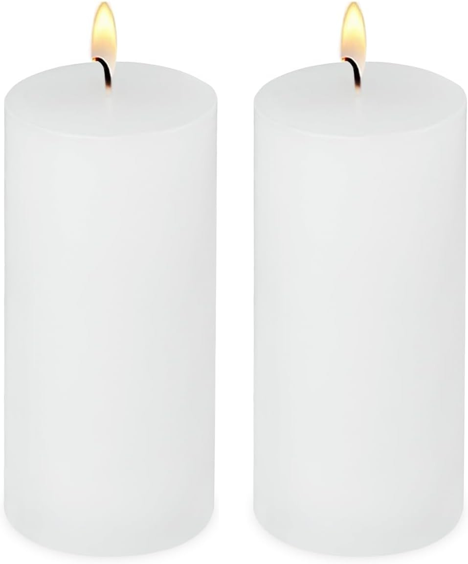 2 Pack 3X6 Inch White Unscented Pillar Candles – 70 Hour Long Burning Dripless