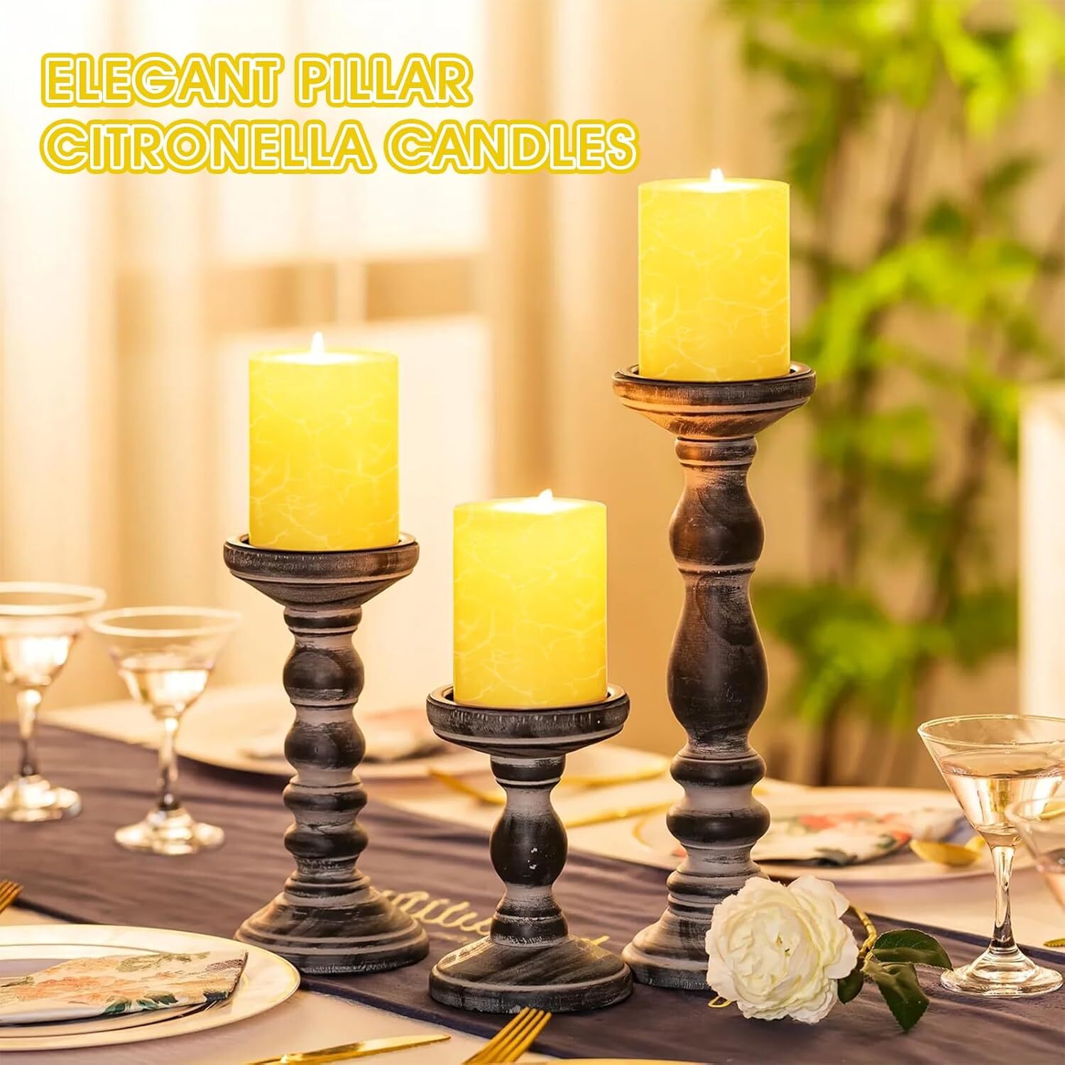 Large Citronella Candle, Lemongrass Scented Pillar for Indoors and Outdoors
