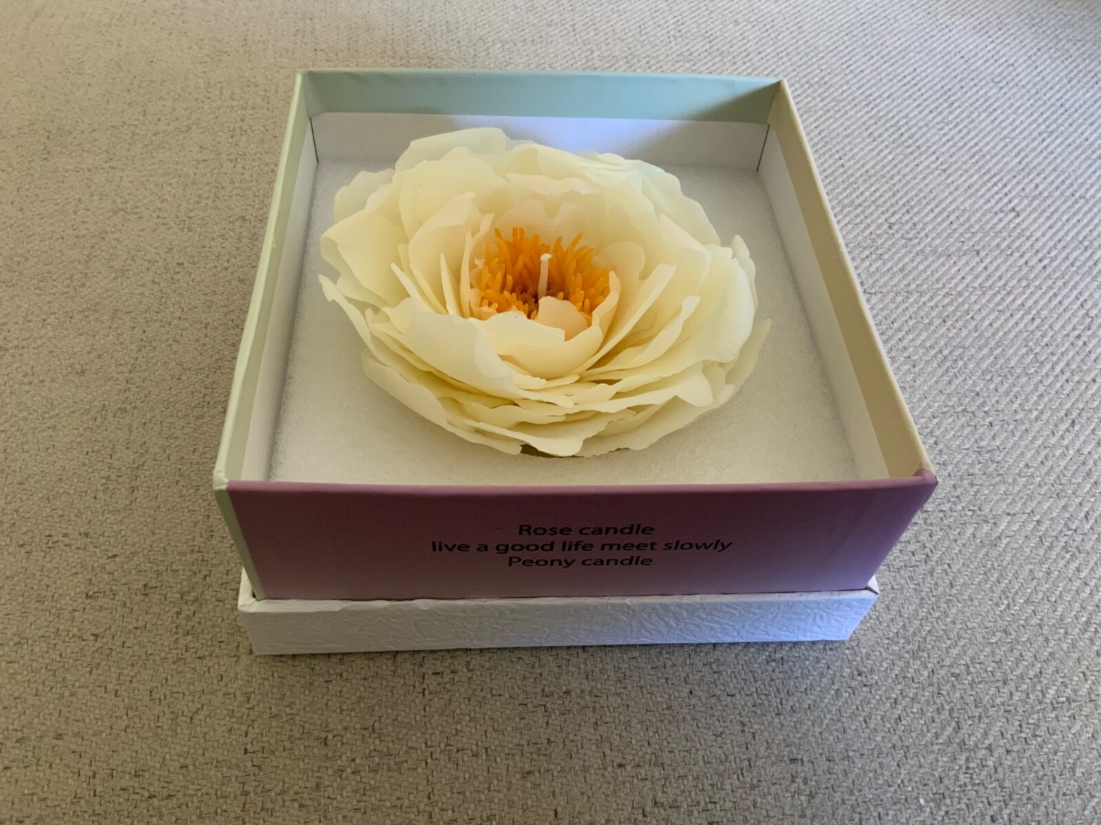 Handmade Peony Flower Candle Rose Scented With Stand. Boxed.