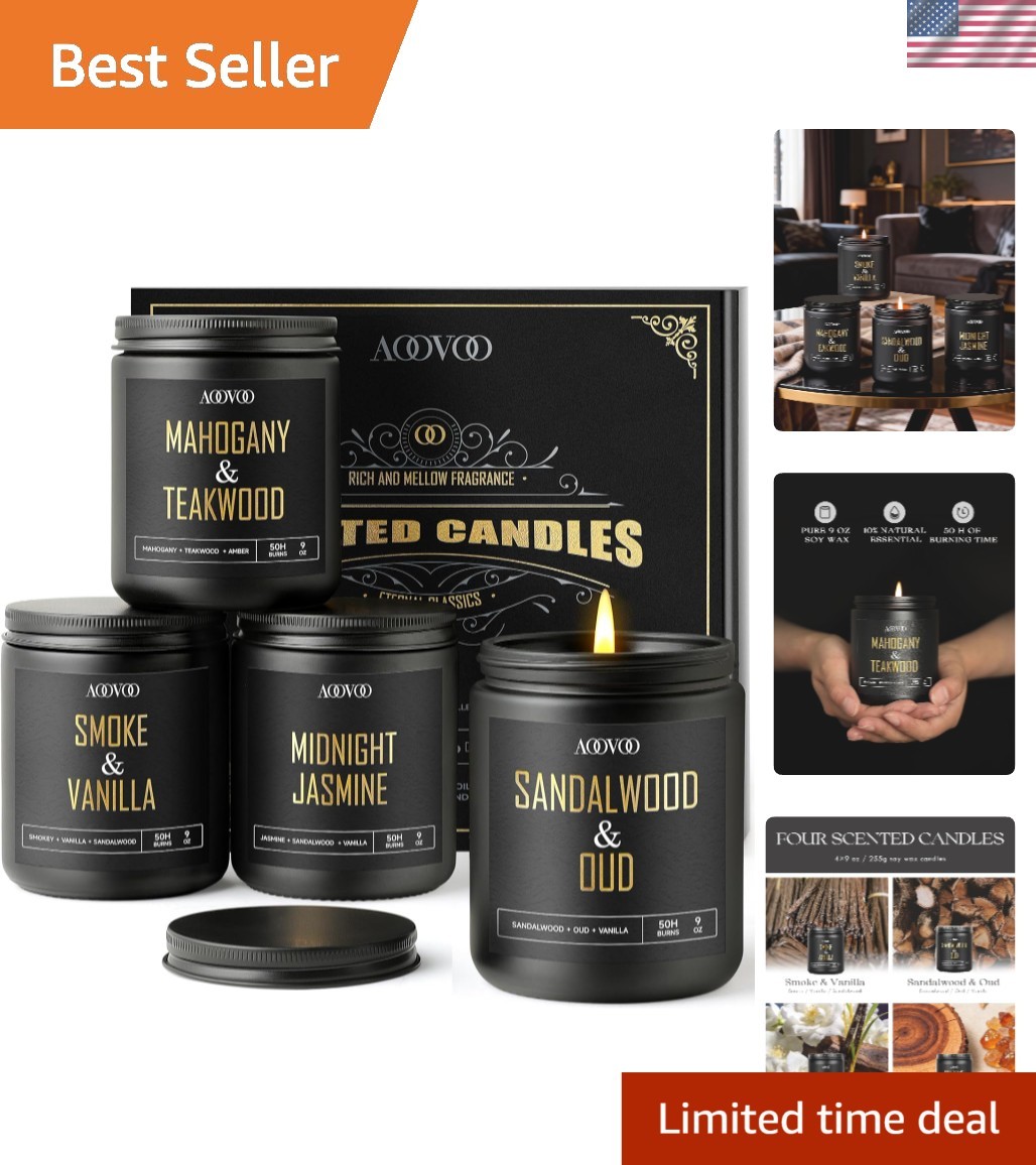 Sophisticated Black Gold Candle Set for Men – 4 Scents, 36oz Luxury Experience