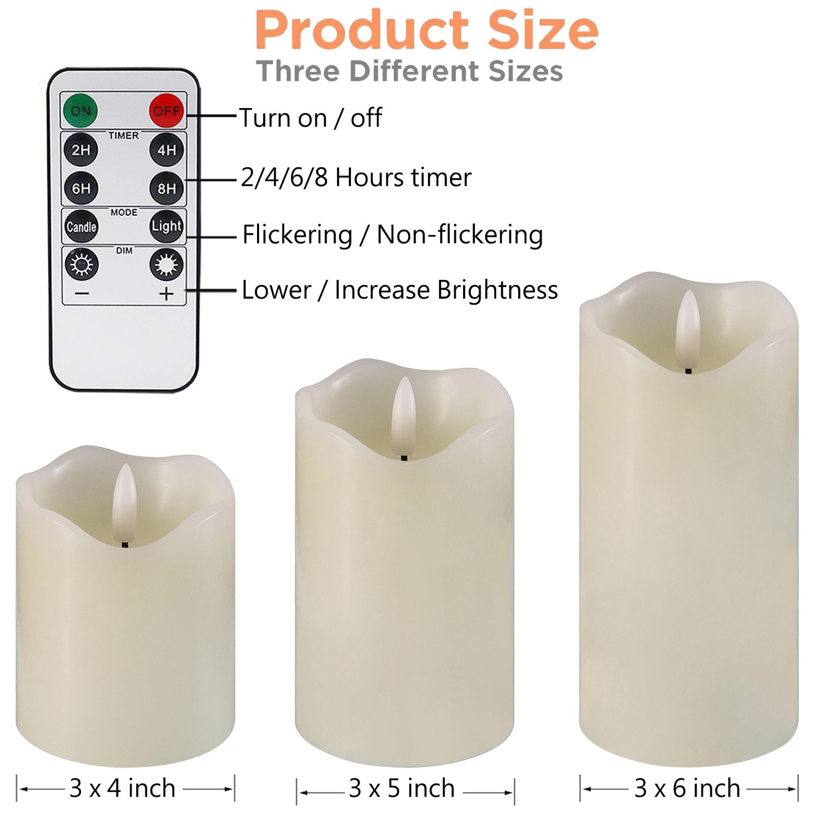 3 inches diameter, 4, 5, and 6 height, Ivory White(melted-top)