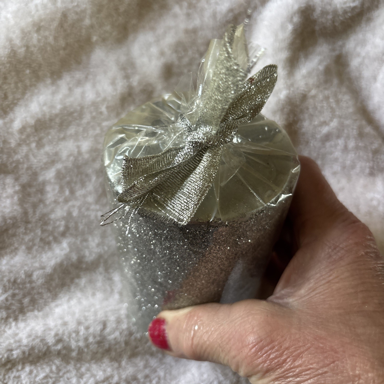 NIP Silver Glittery 4 In Tall Candle/3 In W/glitter/Sparkly/Metallic/lead Free