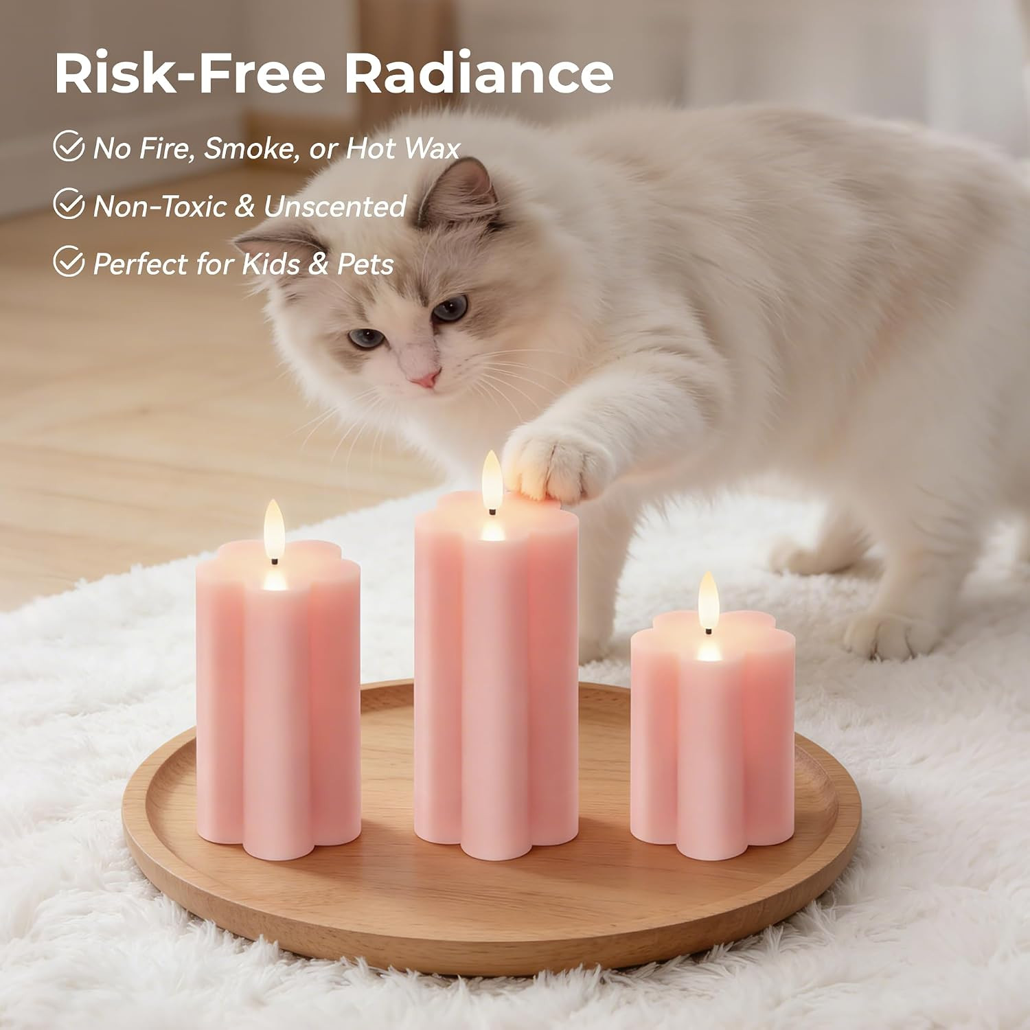 Pink Flower Flameless Candles with Remote and Timer Real Wax Made LED Pillar