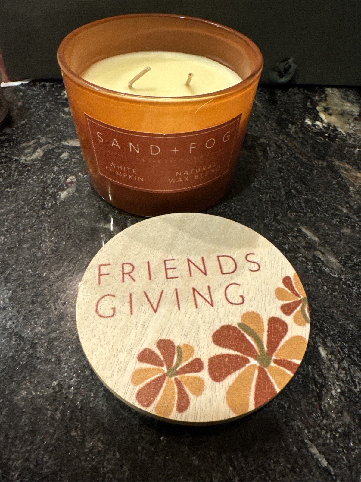 Sand + Fog 57 oz Soy Wax Blend Candle White Pumpkin With FriendsGiving Top New