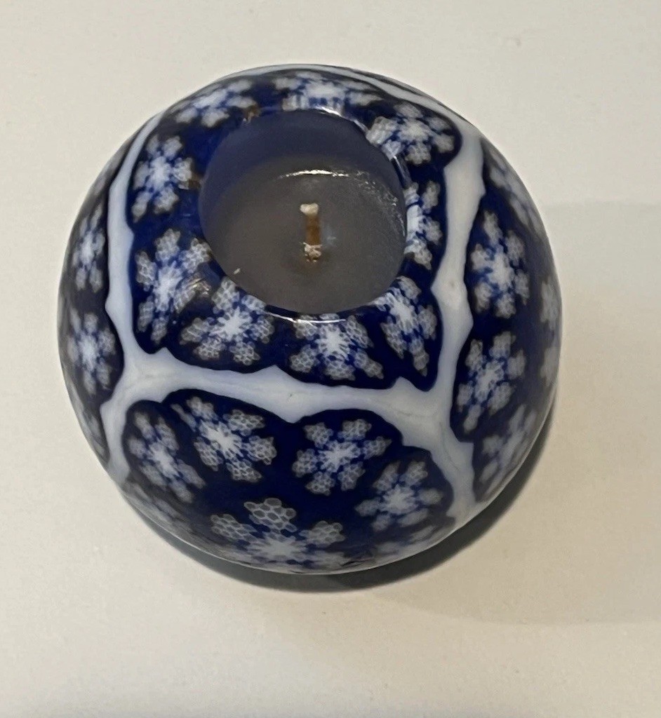 Lot Of 2 VTG 90s Glowing Candle Blue White Globe Candle Millefiori NEW!