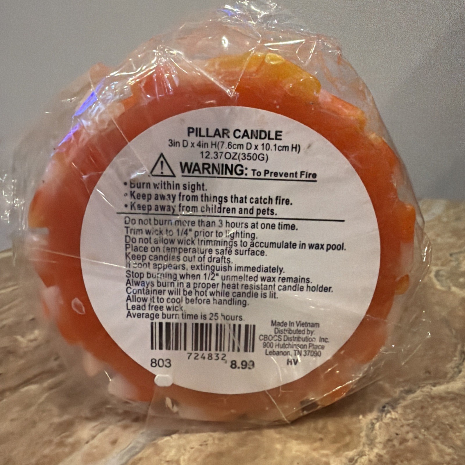 Candy Corn NWT Pillar Candle Halloween Fall Harvest Decor Holiday New Orange Wax