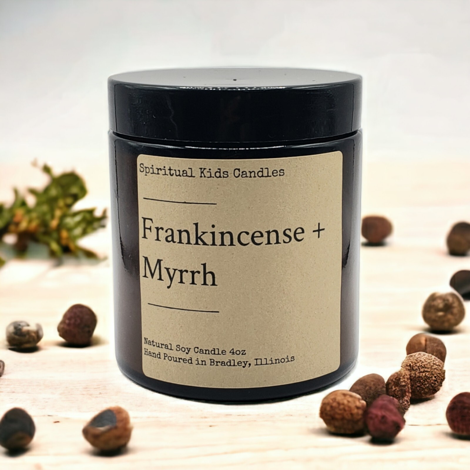 Frankincense & Myrrh Soy Candle 4oz Glass Jar 20-25 Hour Essential Fragrant Oil