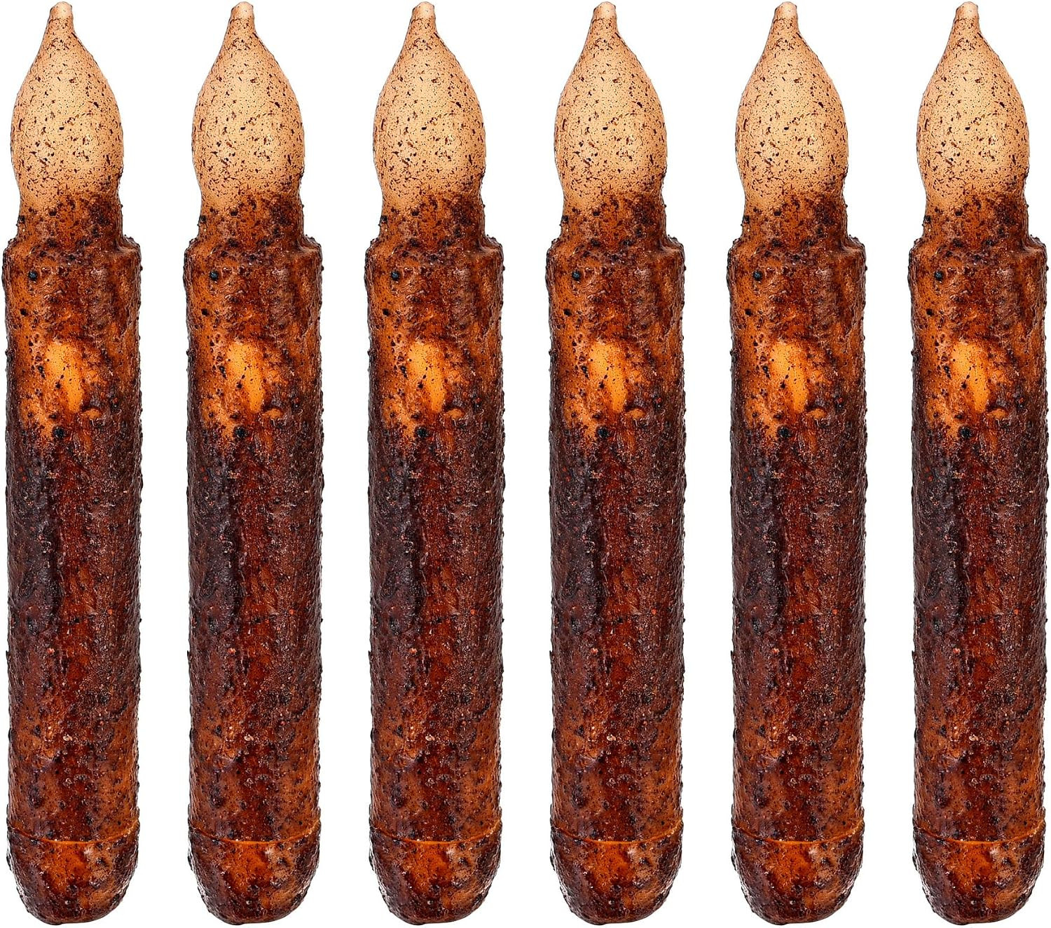 Taper Primitive Candles with Timer 6Pcs Real Wax Hand Dipped Battery Operated Fl