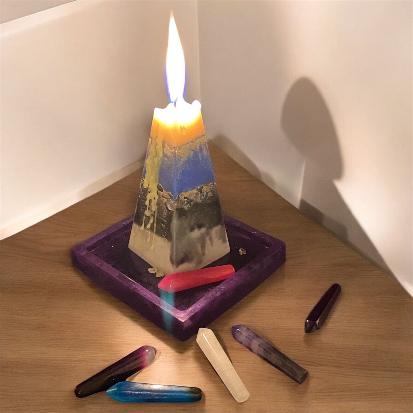 Pyramid Candle, Treasure Candle, Spiritual Crystal Candle, Intention Candle