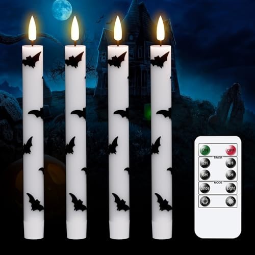Halloween Flameless Taper Candles 4 Pack LED Battery Operated with Remote Timer