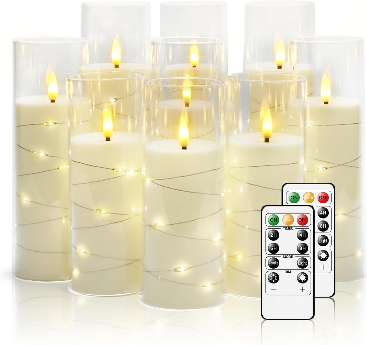Nimiko Flickering Flameless LED Candles, 9 Pcs with Embedded Star String, Acryli