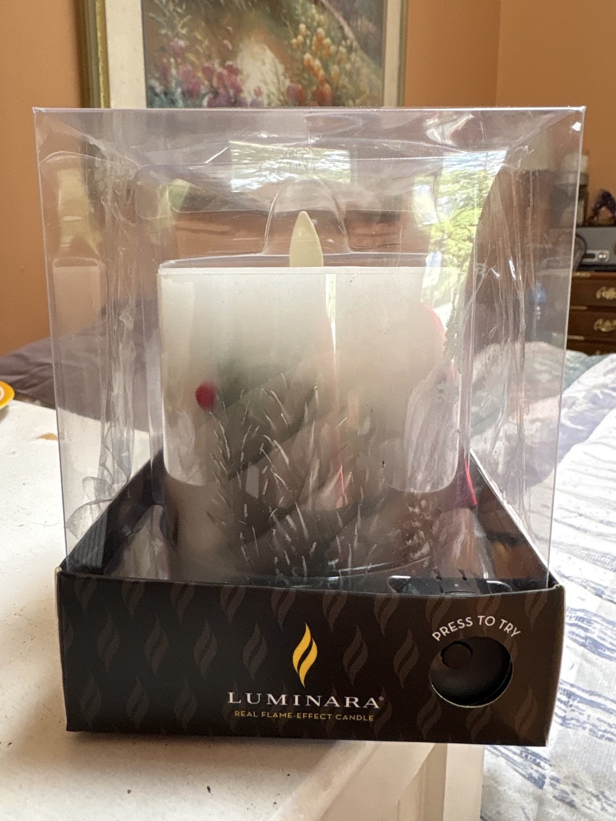Luminara Embedded Flameless LED Candle – Pillar Berries & Twigs 3.5″ x 4.5″