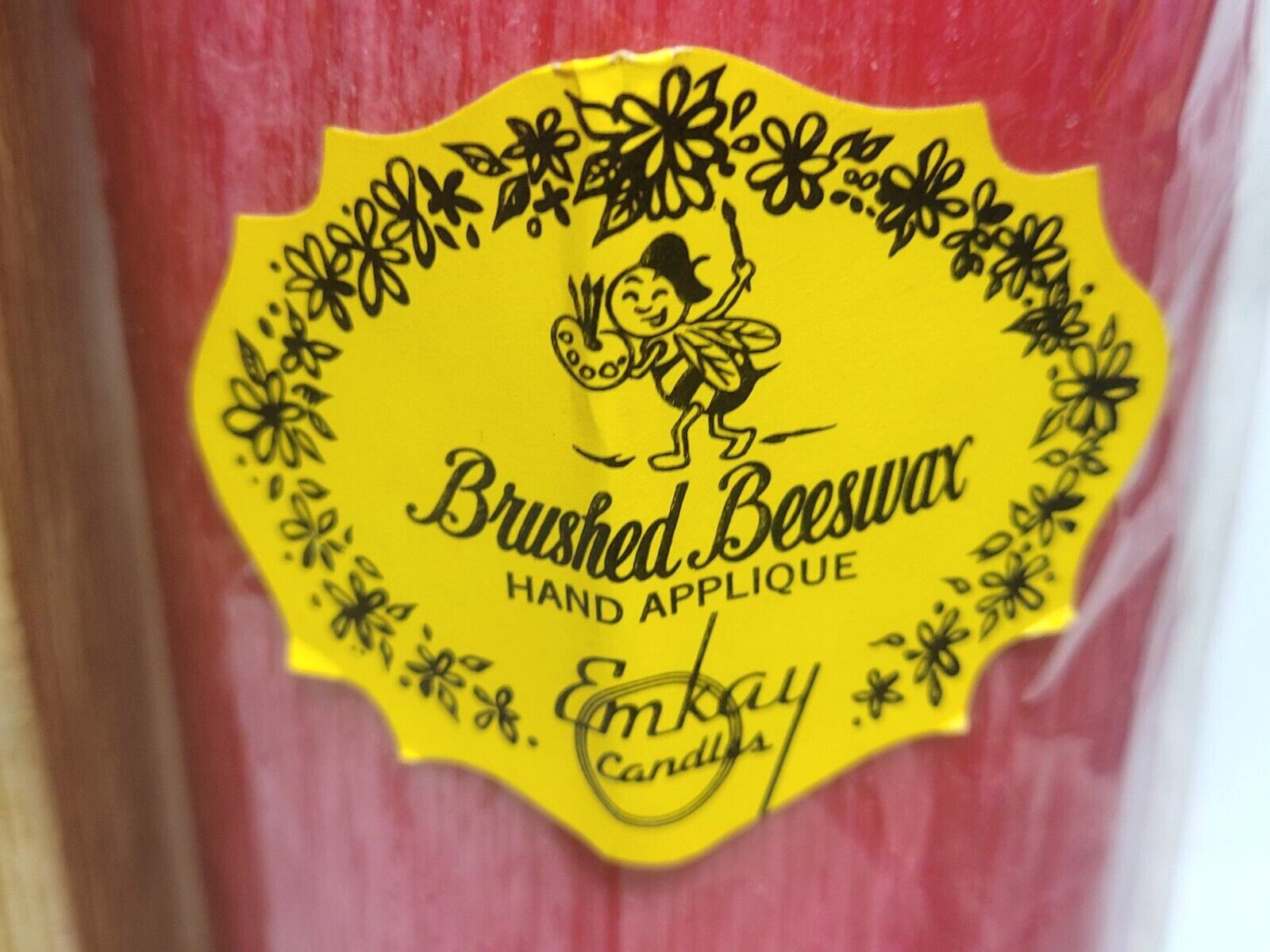 Vintage, EMKAY Brushed Beeswax Pillar Candle, 8″ x 3″, in original box…NOS