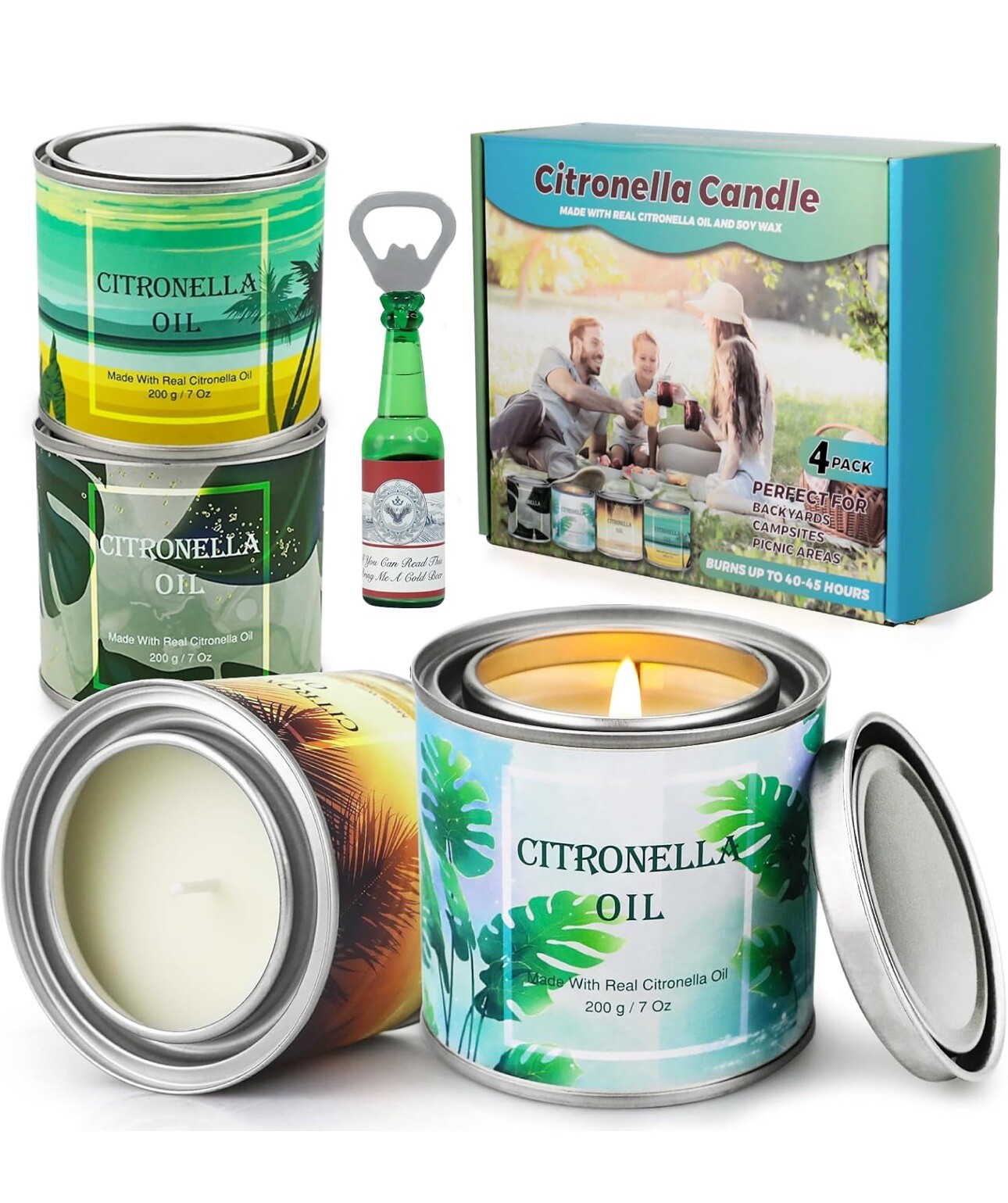 4 Pack Citronella Candles Outdoor, 28 Oz 200 Hours Burn Scented Citronella Ca…