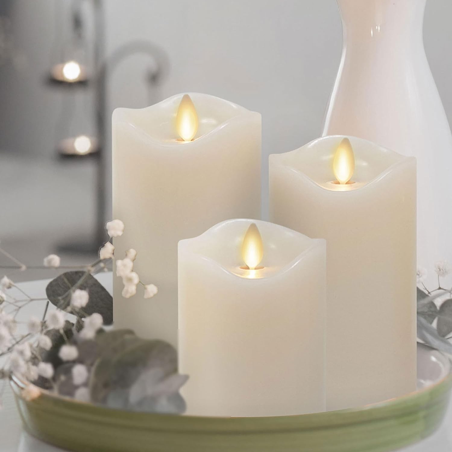 Matchless Candle Co. by Luminara Set of 3 (3″ x 4.5″,5.5″,6.5″) Ivory