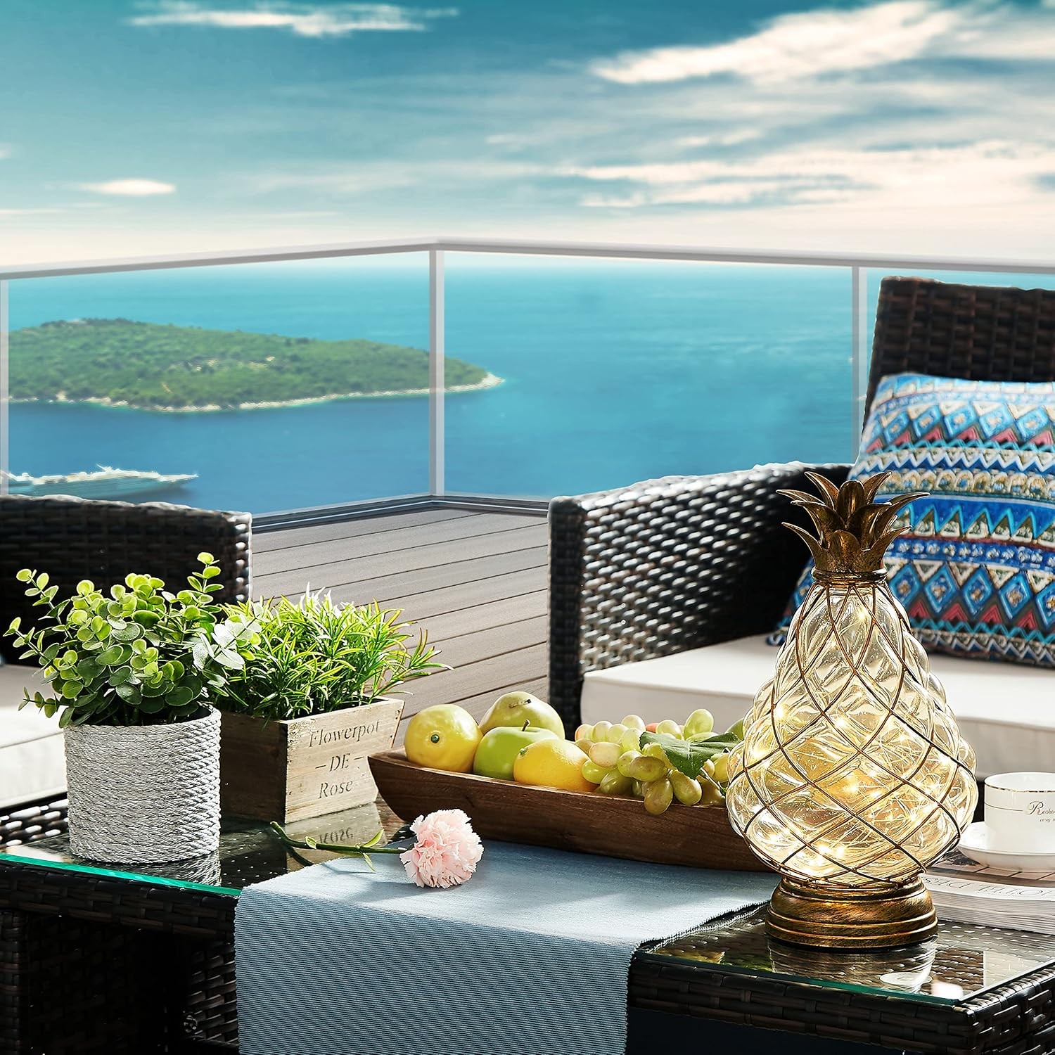 Extra Large Glass Pineapple Light 13 in Lantern Decorative,Ip44 Waterproof 6 Hou