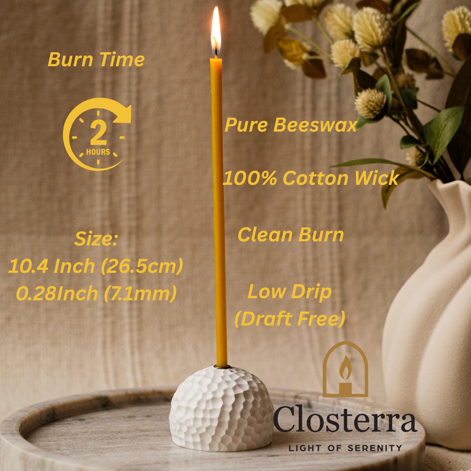 Pure Beeswax Thin Taper Candles 10.4″x0.28″ Orthodox Church Prayer Long Candles