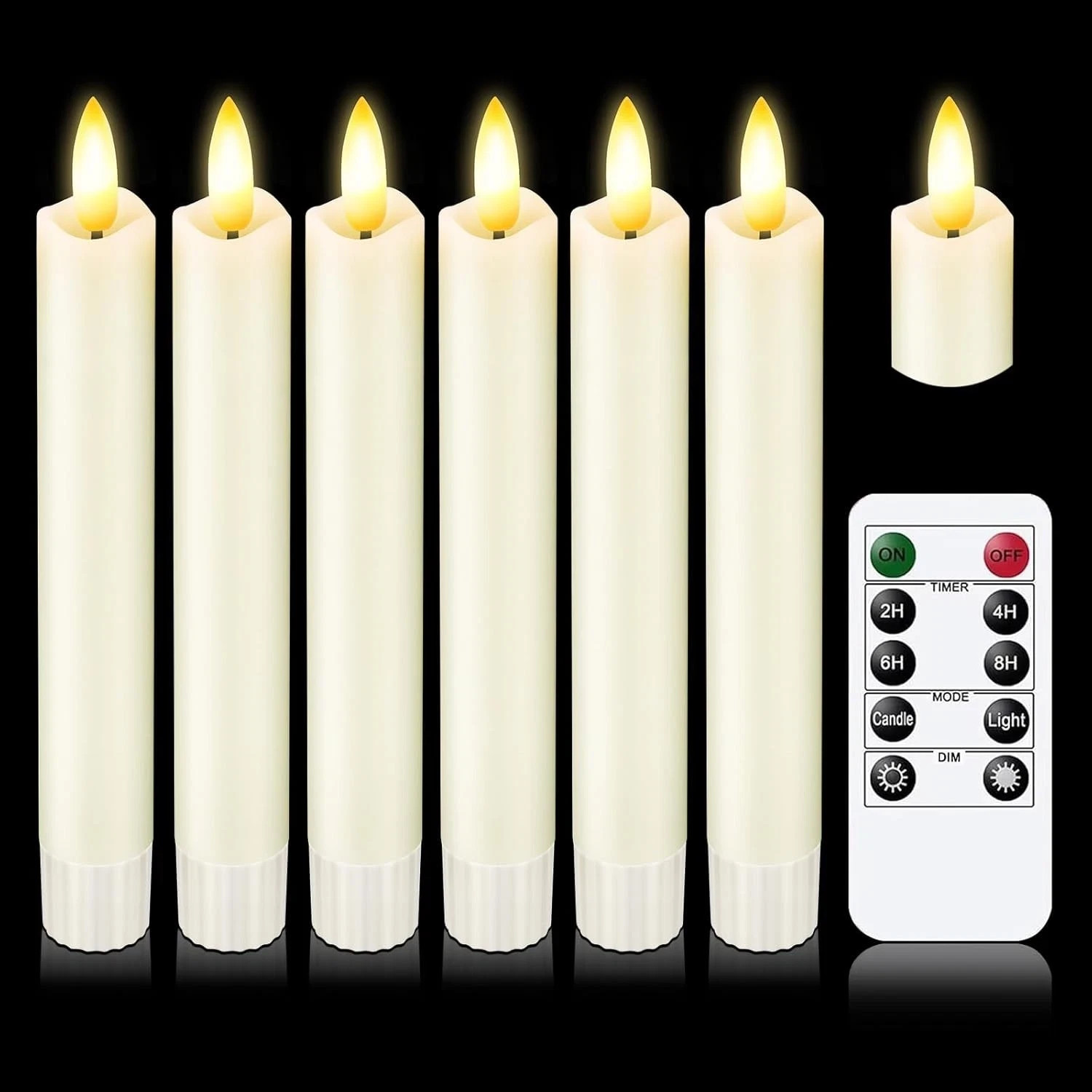 Set of 6 Luminara Flameless Battery Taper Candles Remote Moving Wick 6″